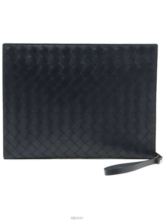Luxury Bottega Veneta Shadow Intrecciato Half Zipper Document Case Hand Strap Clutch 732639