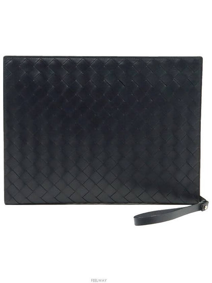Luxury Bottega Veneta Shadow Intrecciato Half Zipper Document Case Hand Strap Clutch 732639