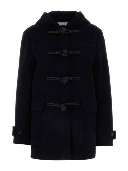 Luxury Bottega Veneta Knot Wool Duffel Coat Navy