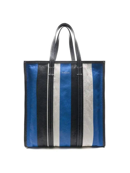 Luxury Balenciaga Trending 2025 Bazar Striped Shopper Medium Tote Bag Blue