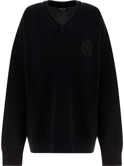 Luxury Balenciaga Trending 2025 Men's Back Logo V-Neck Knit Top Black