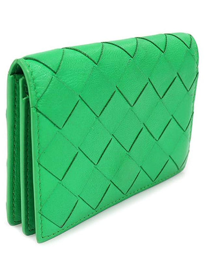 Luxury Bottega Veneta 667141 Green Paraket Lambskin Intrecciato Business Card Holder