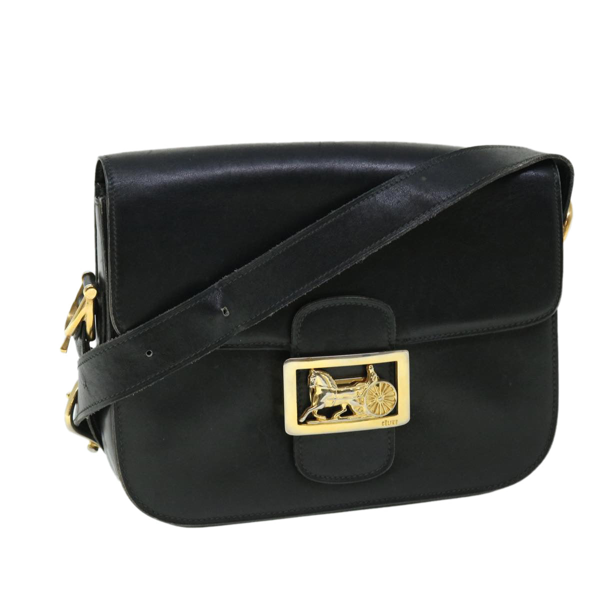 Luxury CELINE Horse Carriage Shoulder Bag Leather Black  ep1453