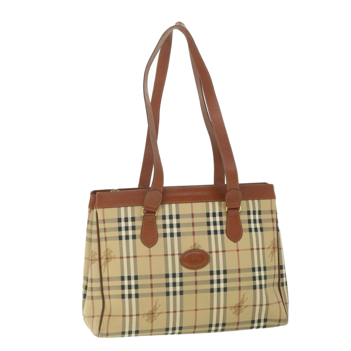Luxury BurberrySs Nova Check Tote Bag PVC Leather Beige Auth ep1961