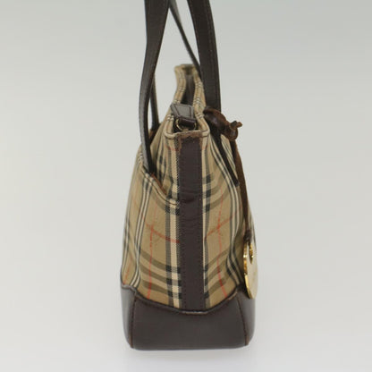 Luxury Burberry Nova Check Hand Bag Nylon Canvas Beige Auth ep1964