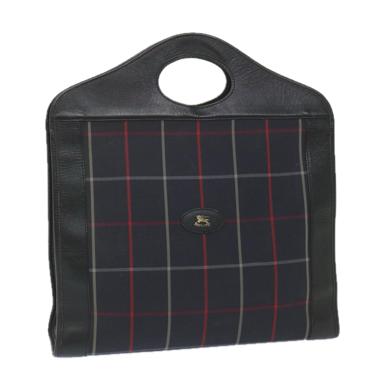Luxury BurberrySs Nova Check Hand Bag Nylon Canvas Navy Auth ep2181