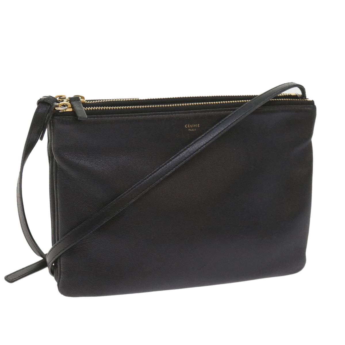 Luxury CELINE Trio PM Shoulder Bag Leather Black  ep2461