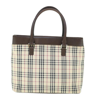 Luxury Burberry Nova Check Tote Bag Nylon Beige Auth ep2645
