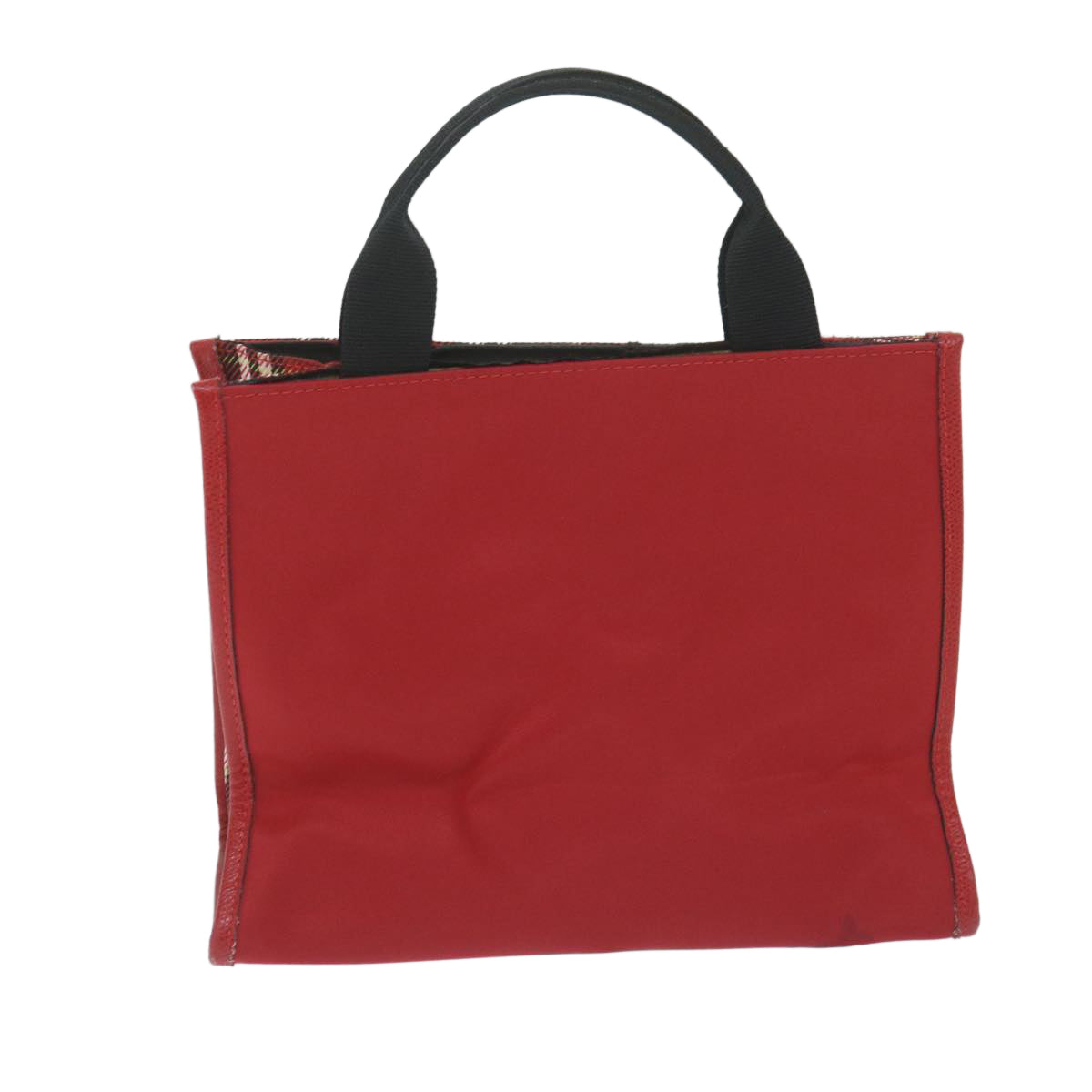 Luxury Burberry Nova Check Hand Bag Nylon Red Auth ep2927