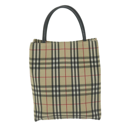 Luxury Burberry Nova Check Hand Bag Nylon Canvas Beige Auth ep3149