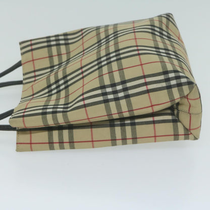 Luxury Burberry Nova Check Hand Bag Nylon Canvas Beige Auth ep3149