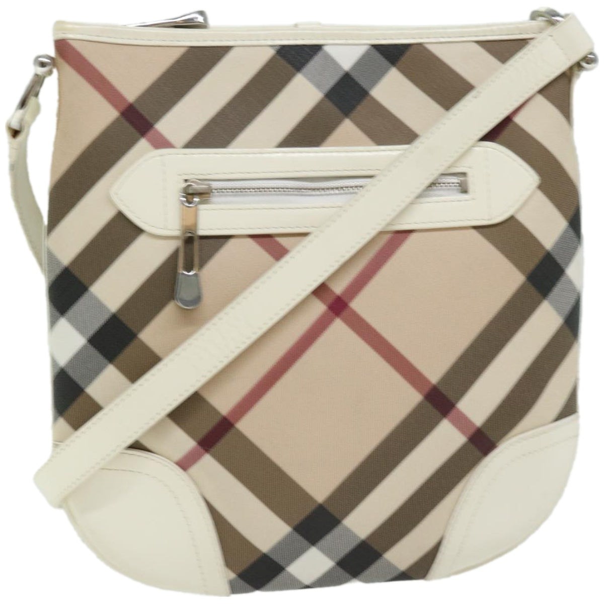 Luxury Burberry Nova Check Shoulder Bag Coated Canvas Beige Auth ep3454
