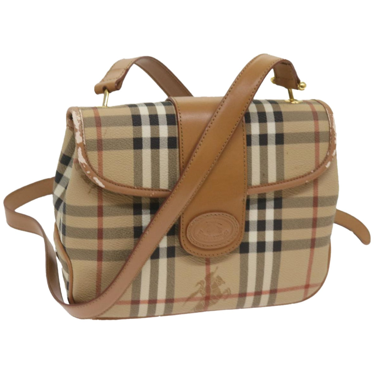 Luxury BurberrySs Nova Check Shoulder Bag PVC Leather Beige Auth ep3552