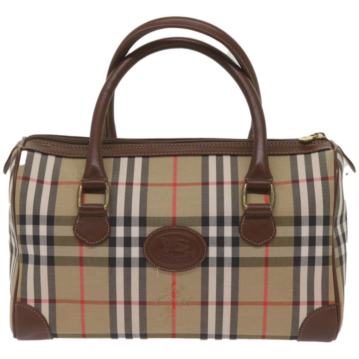 Luxury BurberrySs Nova Check Boston Bag Canvas Beige Auth ep3638