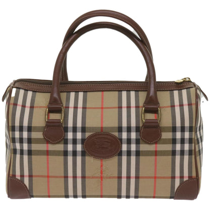 Luxury BurberrySs Nova Check Boston Bag Canvas Beige Auth ep3638