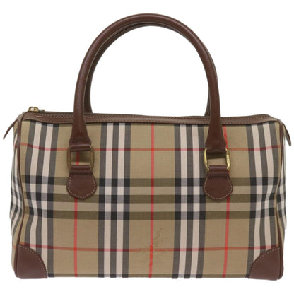Luxury BurberrySs Nova Check Boston Bag Canvas Beige Auth ep3638