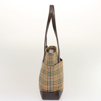 Luxury Burberry Nova Check Tote Bag Canvas Beige Black Auth ep4012