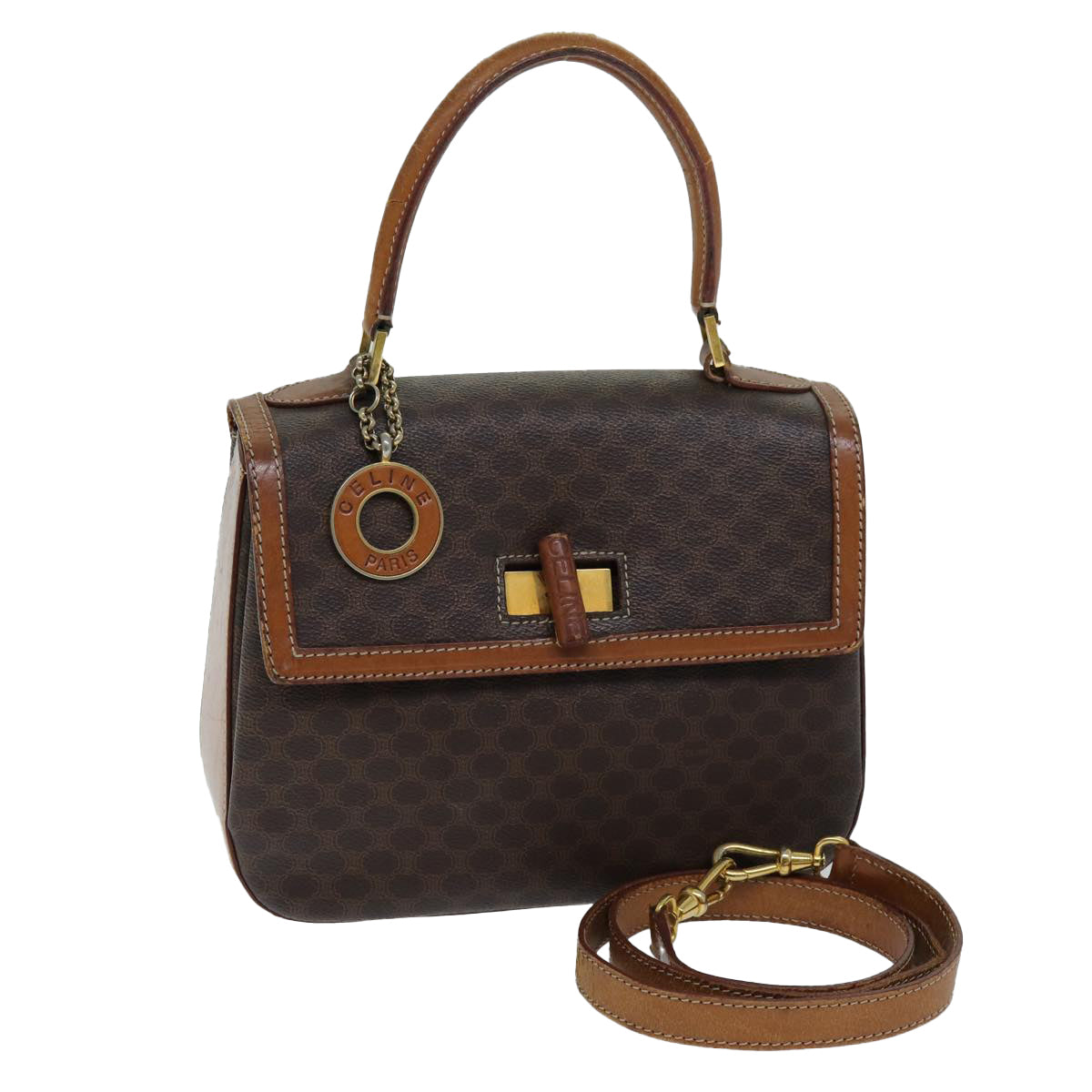 Luxury CELINE Macadam Canvas Hand Bag PVC 2way Brown  ep4104