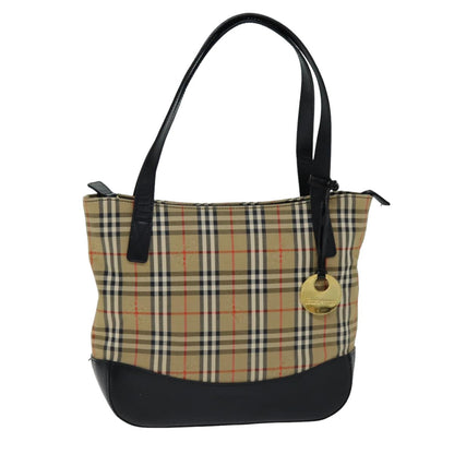 Luxury BurberrySs Nova Check Tote Bag Canvas Beige Black Auth ep4184