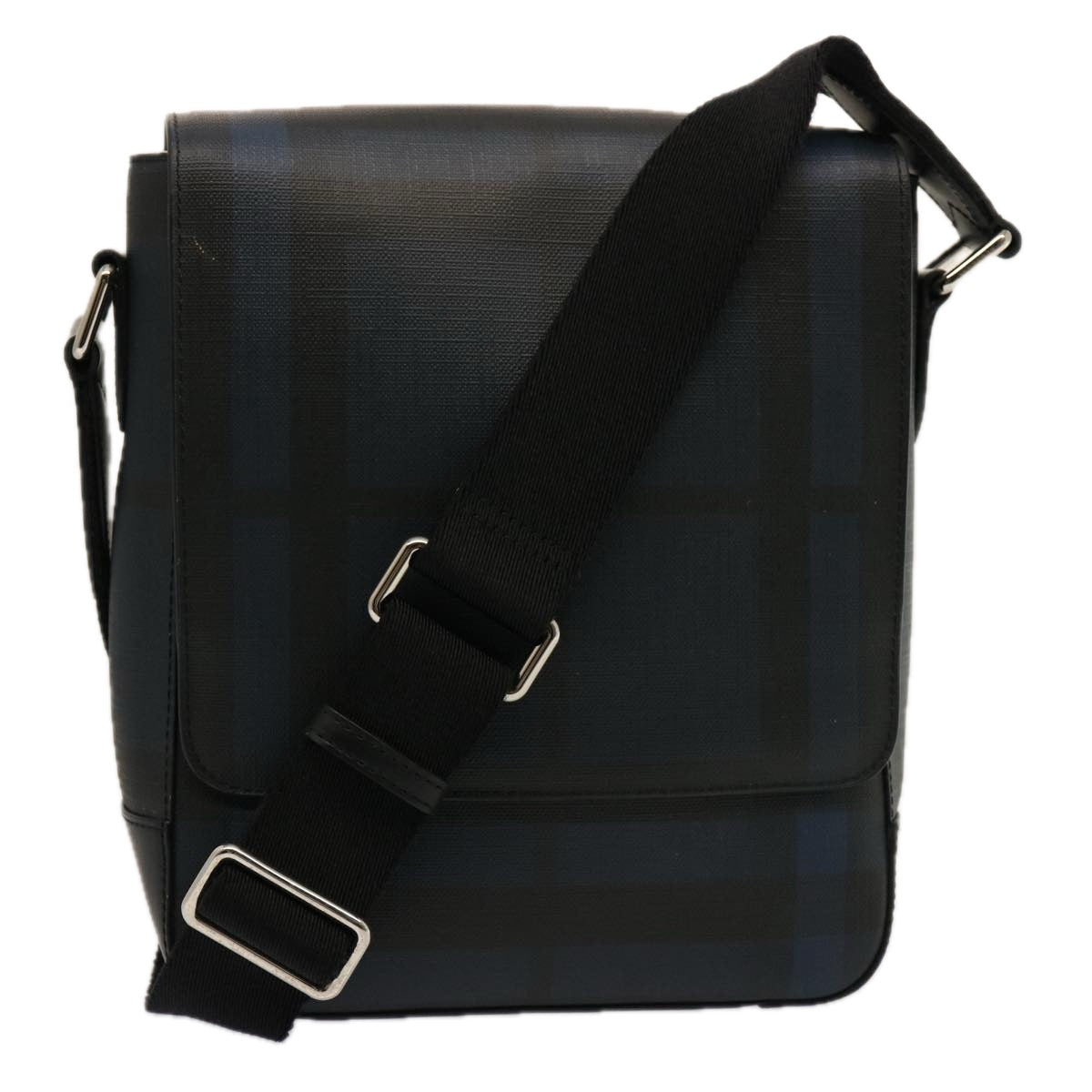 Luxury Burberry Nova Check Shoulder Bag Coated Canvas Navy Auth ep4321