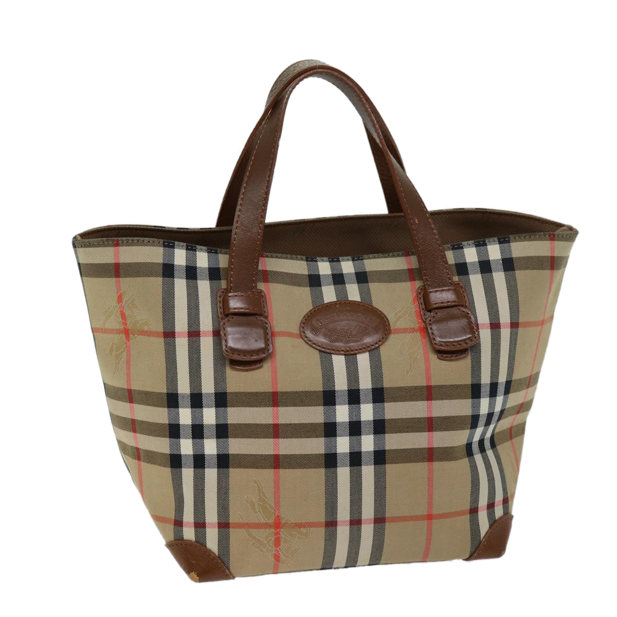 Luxury BurberrySs Nova Check Hand Bag Canvas Beige Auth ep4362