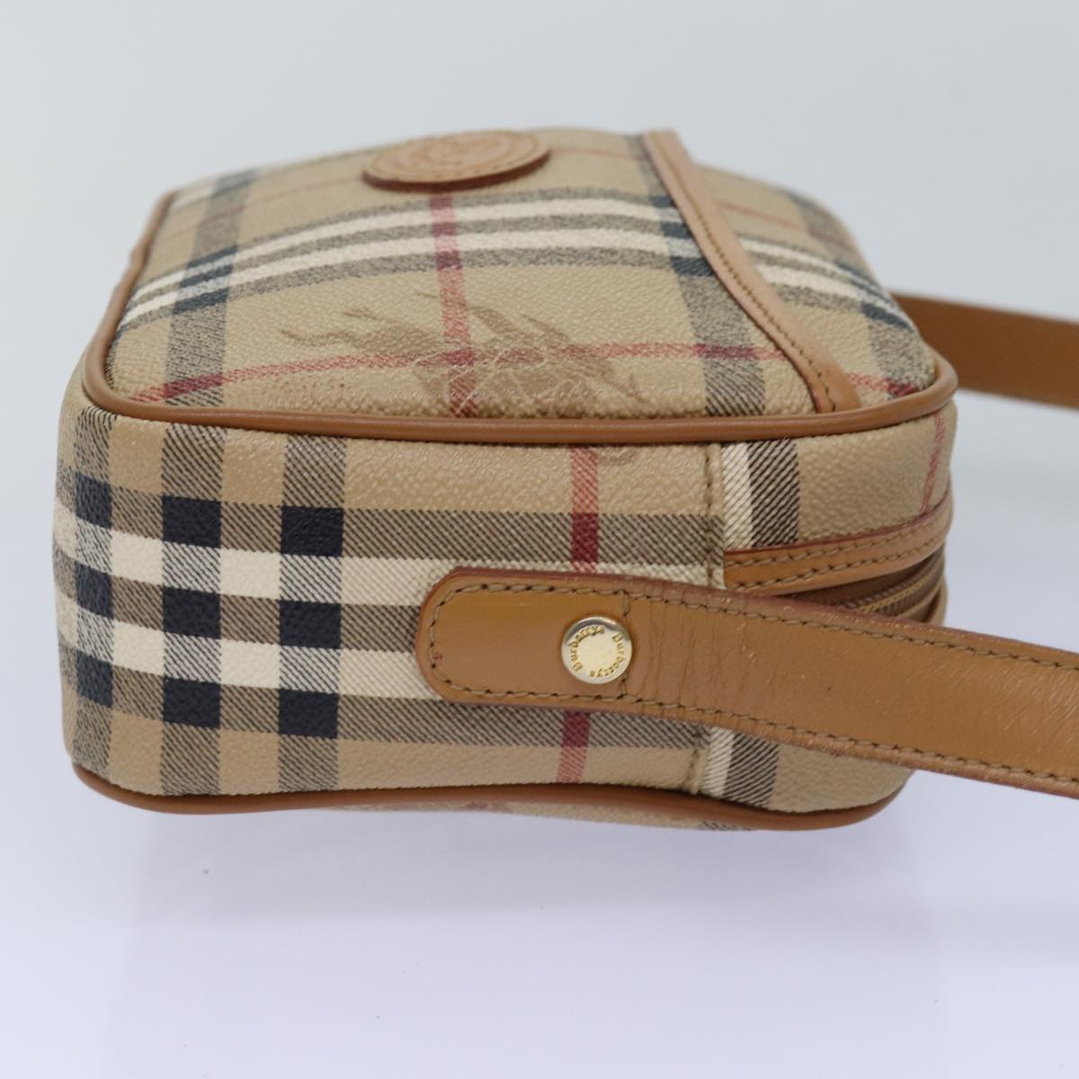 Luxury BurberrySs Nova Check Shoulder Bag PVC Leather Beige Auth ep4407