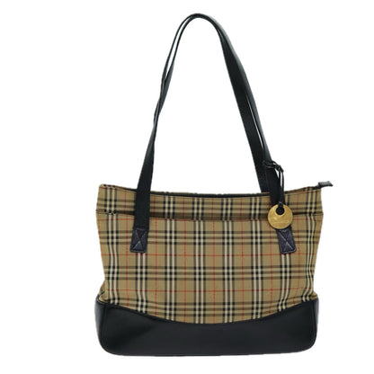 Luxury BurberrySs Nova Check Tote Bag Canvas Beige Auth ep4691