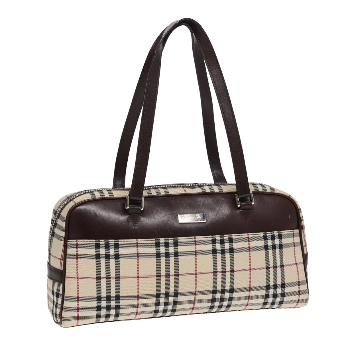 Luxury Burberry Nova Check Hand Bag Nylon Beige Auth ep4955