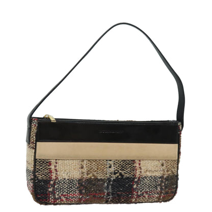 Luxury Burberry Nova Check Shoulder Bag Wool Beige Black Auth ep5128