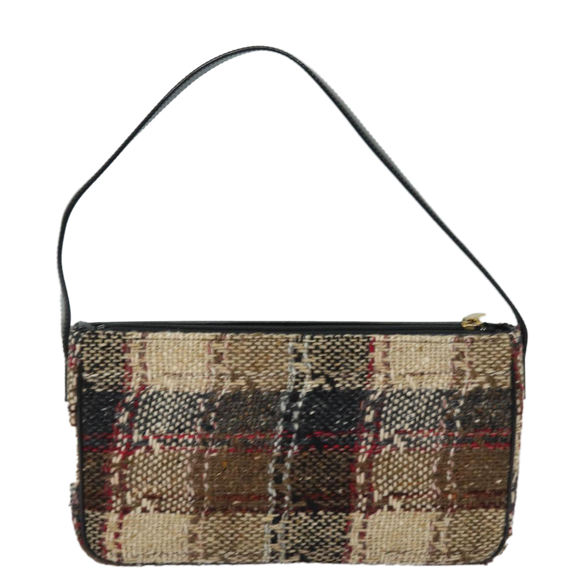 Luxury Burberry Nova Check Shoulder Bag Wool Beige Black Auth ep5128