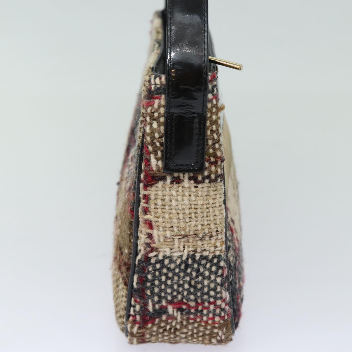 Luxury Burberry Nova Check Shoulder Bag Wool Beige Black Auth ep5128