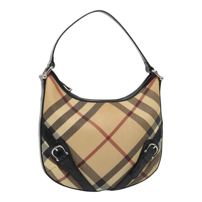 Luxury Burberry Nova Check Shoulder Bag PVC Beige Silver Auth ep5325
