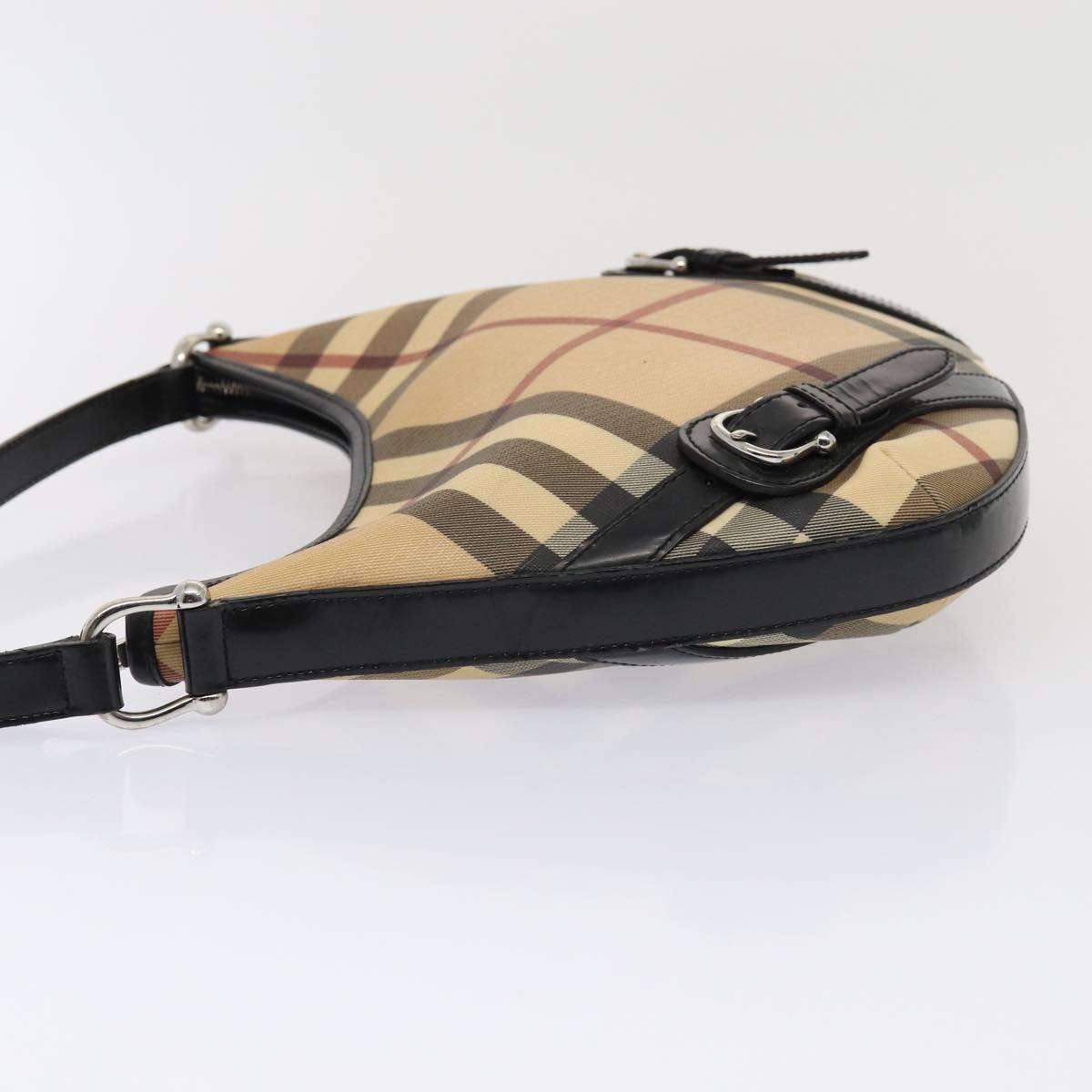Luxury Burberry Nova Check Shoulder Bag PVC Beige Silver Auth ep5325