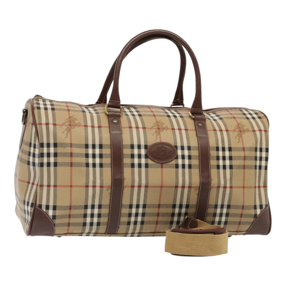 Luxury BurberrySs Nova Check Boston Bag PVC Leather 2way Beige Auth ep5370