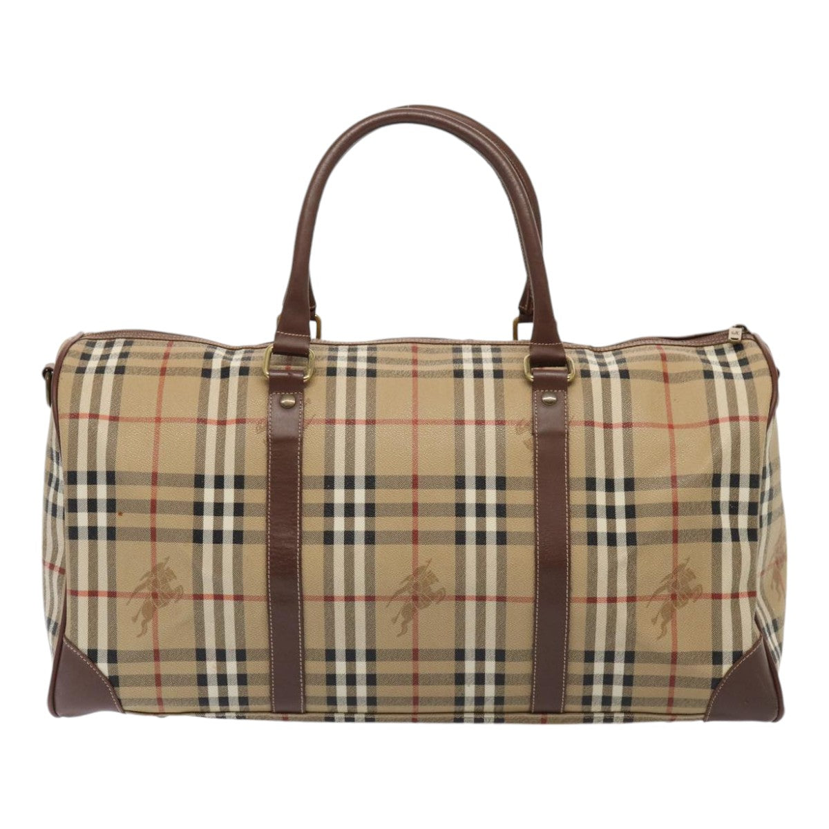 Luxury BurberrySs Nova Check Boston Bag PVC Leather 2way Beige Auth ep5370