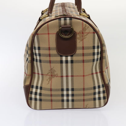 Luxury BurberrySs Nova Check Boston Bag PVC Leather 2way Beige Auth ep5370