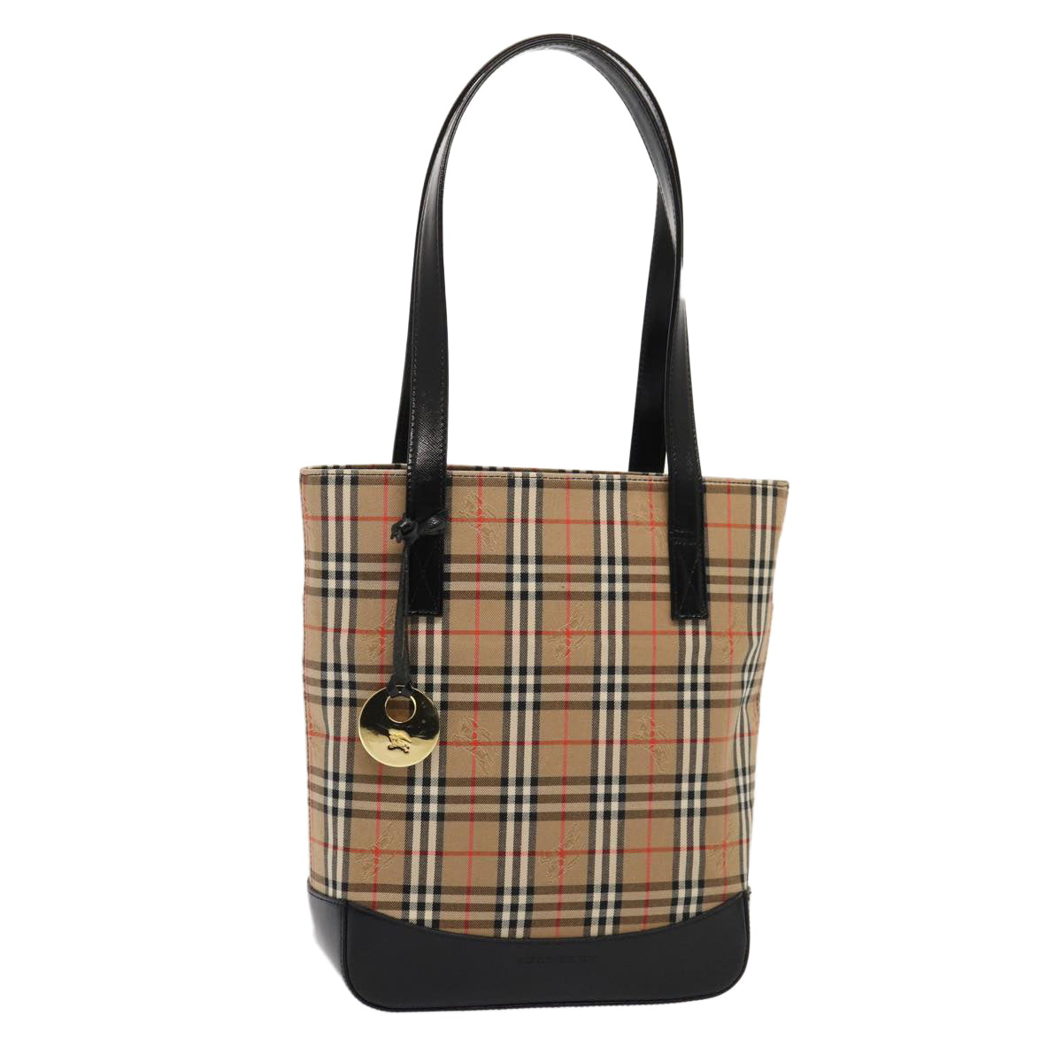 Luxury Burberry Nova Check Tote Bag Canvas Beige Gold Auth ep5405