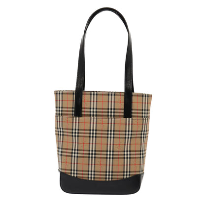 Luxury Burberry Nova Check Tote Bag Canvas Beige Gold Auth ep5405