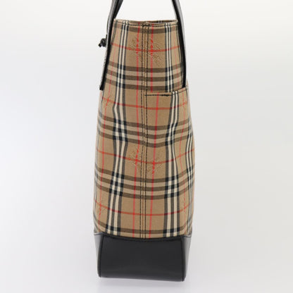 Luxury Burberry Nova Check Tote Bag Canvas Beige Gold Auth ep5405