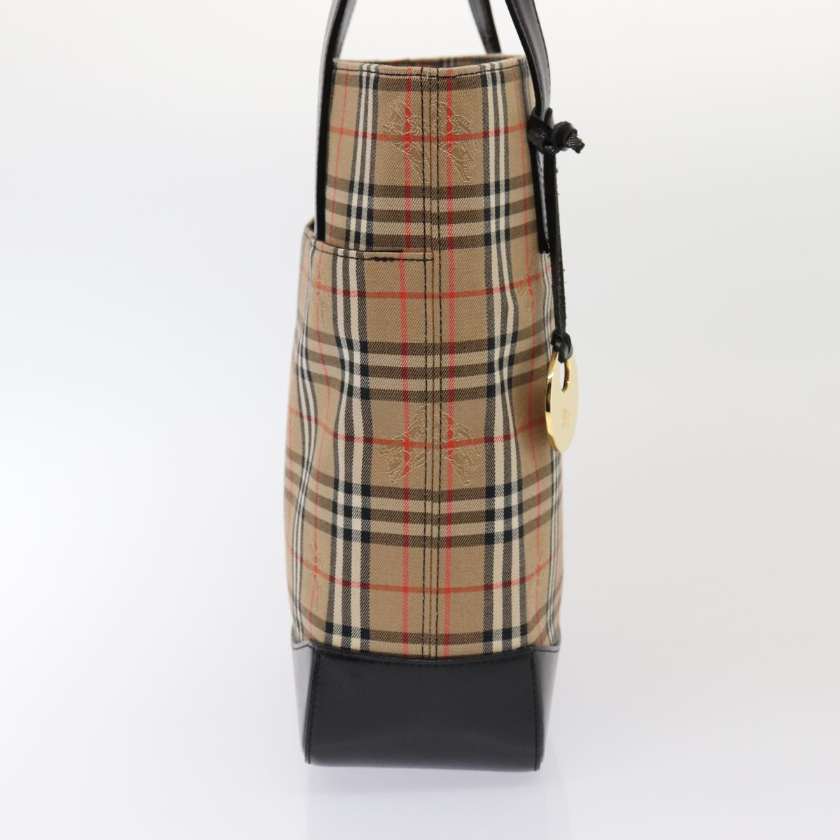 Luxury Burberry Nova Check Tote Bag Canvas Beige Gold Auth ep5405