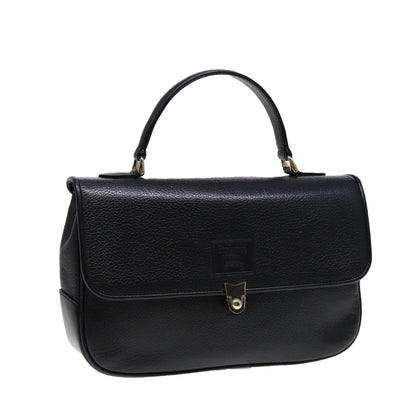 Luxury BurberrySs Hand Bag Leather Black Gold Auth ep5473