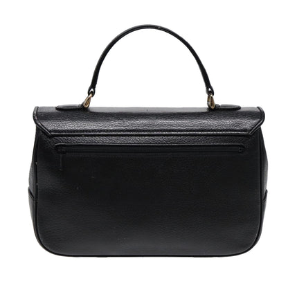 Luxury BurberrySs Hand Bag Leather Black Gold Auth ep5473