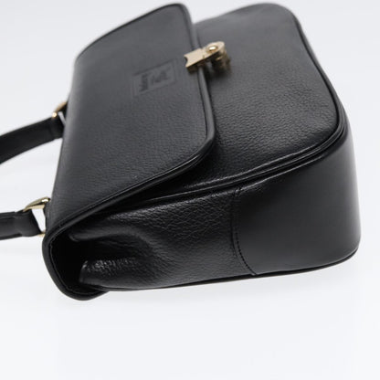 Luxury BurberrySs Hand Bag Leather Black Gold Auth ep5473