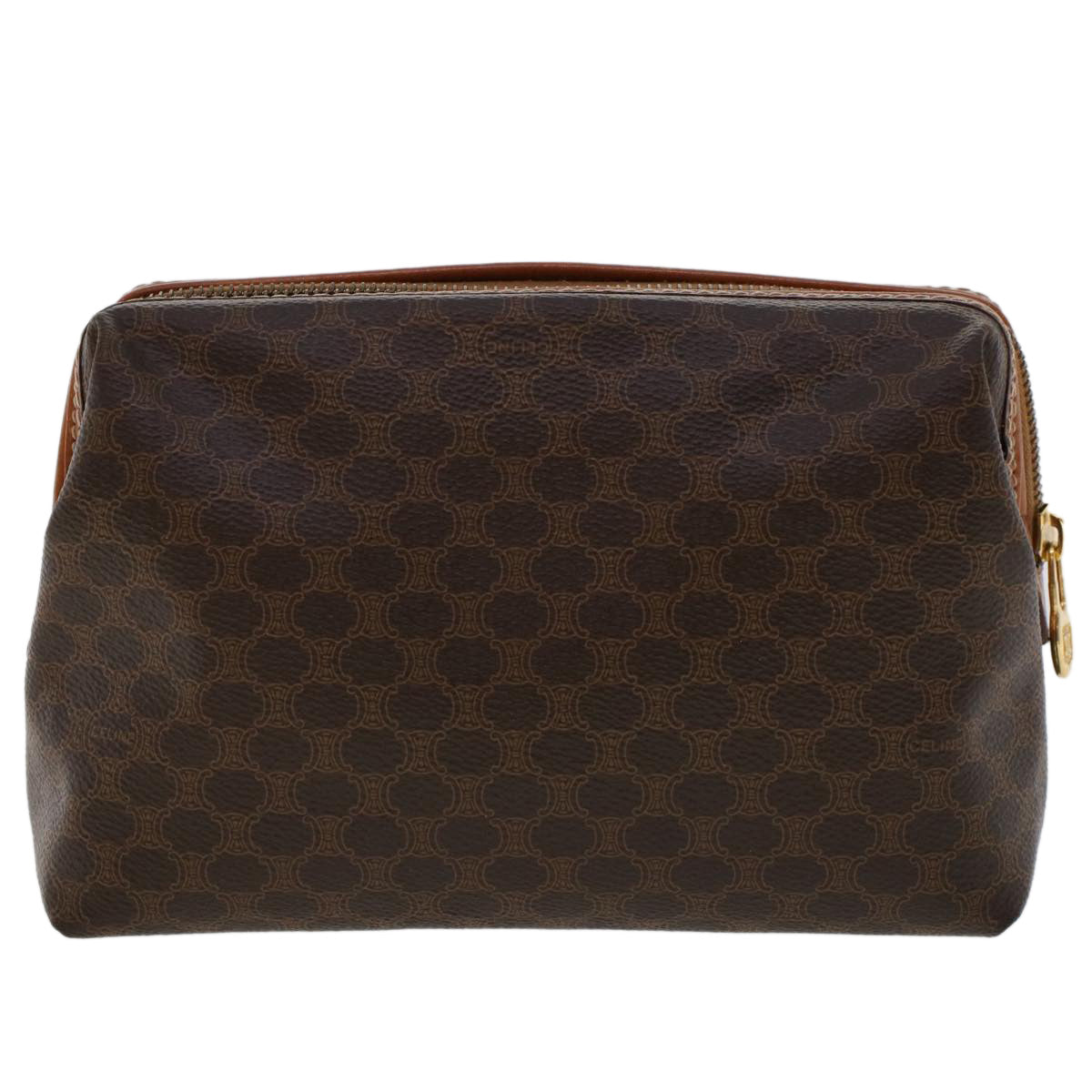 Luxury CELINE Macadam Canvas Pouch PVC Leather Brown  ep867