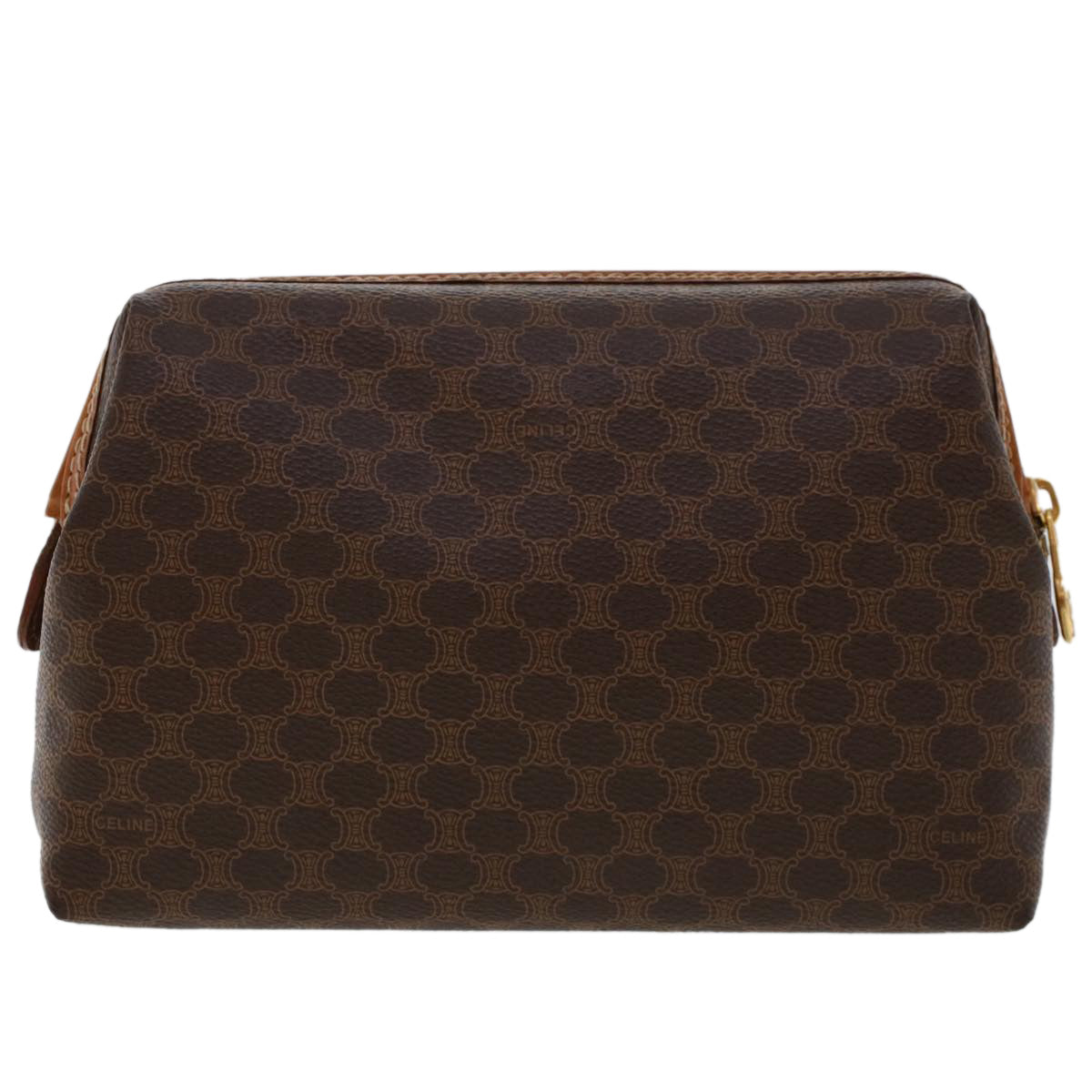Luxury CELINE Macadam Canvas Pouch PVC Leather Brown  ep868