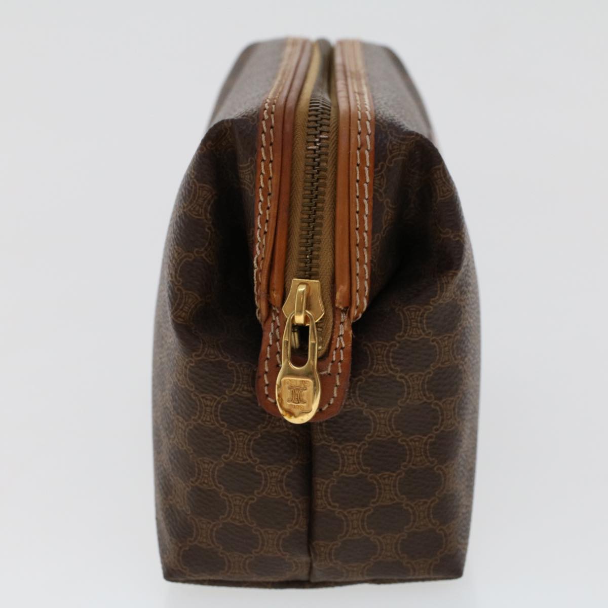 Luxury CELINE Macadam Canvas Pouch PVC Leather Brown  ep868