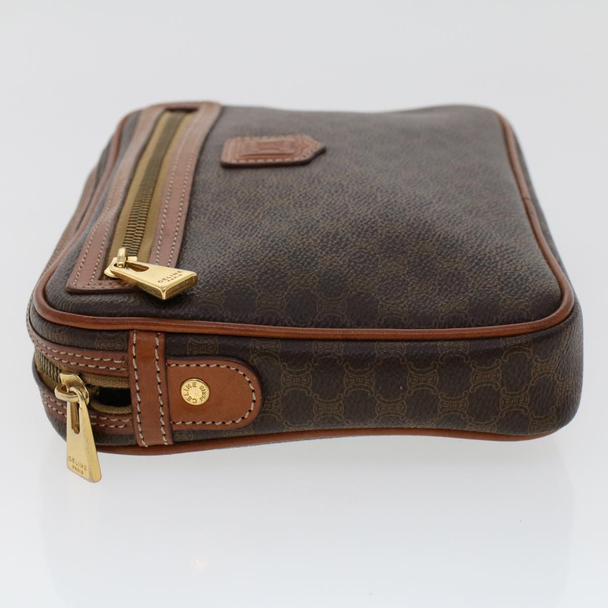 Luxury CELINE Macadam Canvas Clutch Bag PVC Leather Brown  ep870
