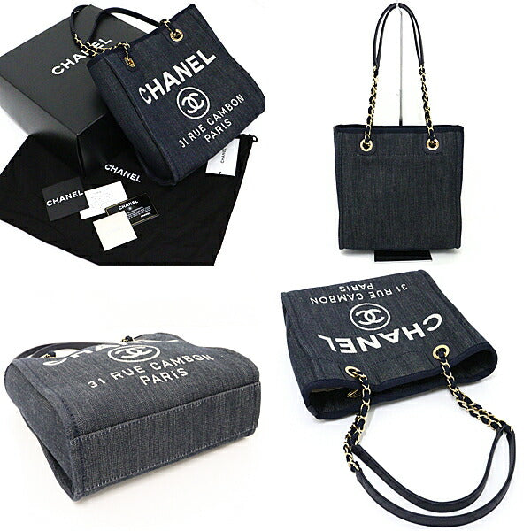 CHANEL Tote Bag A66939 Cotton denim Navy Douville PM