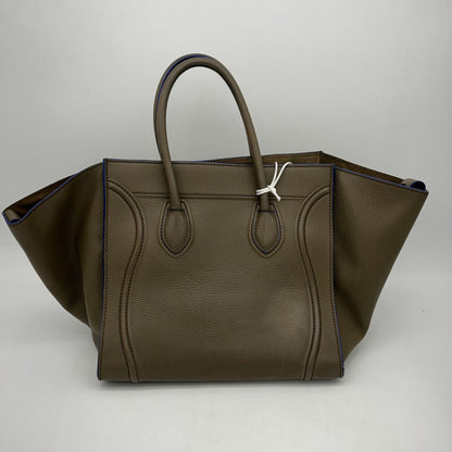 Luxury CELINE Smooth Calfskin Medium Phantom Luggage Khaki Cobalt Trim LA22130