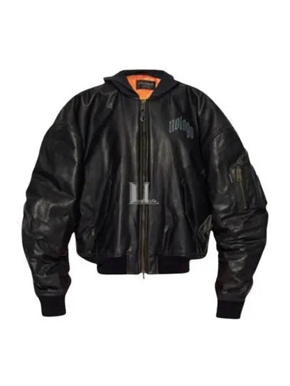 Luxury Balenciaga Trending 2025 Leather Bomber Jacket Black